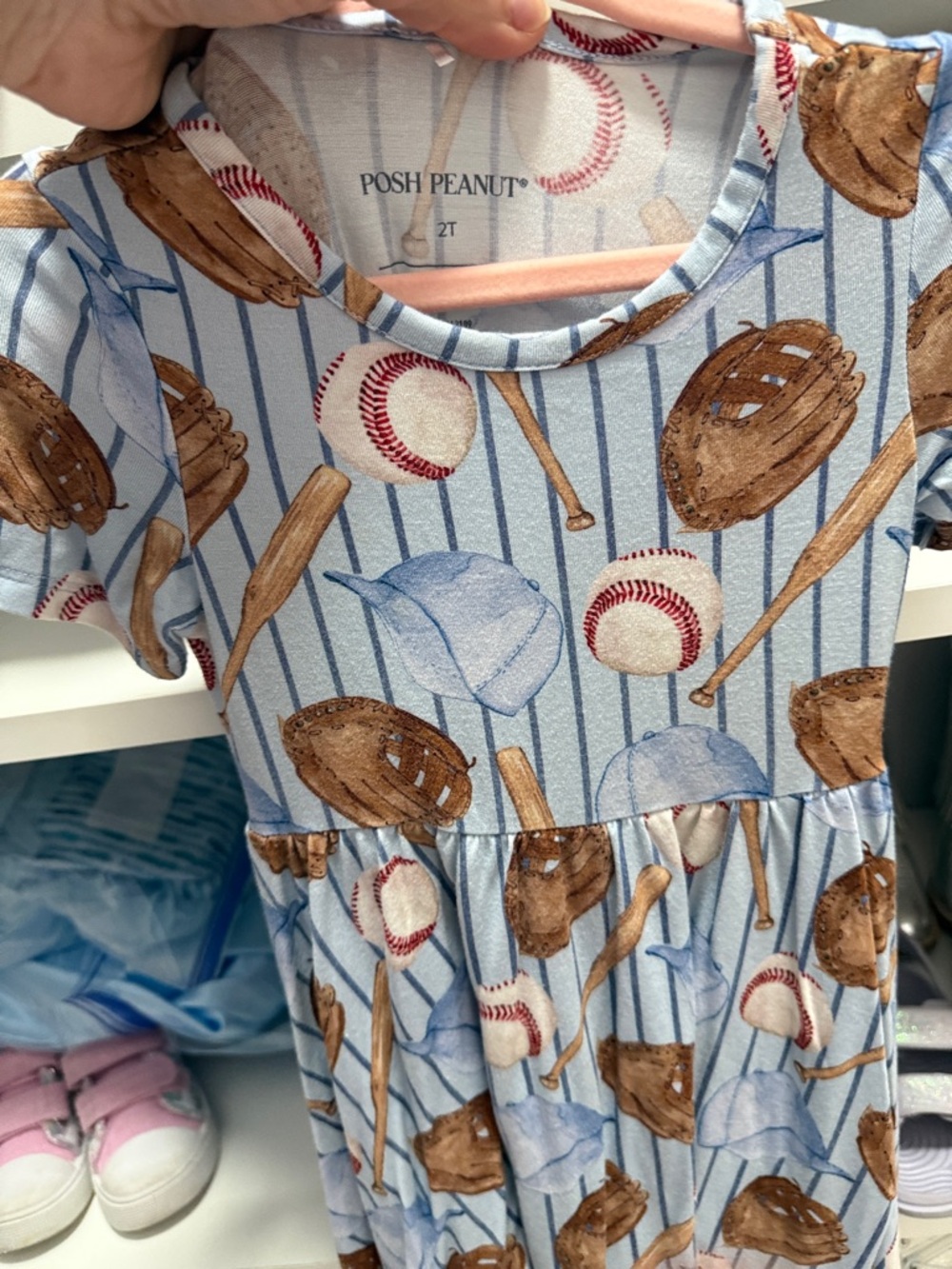 Posh Peanut Light Blue Baseball Print Dress